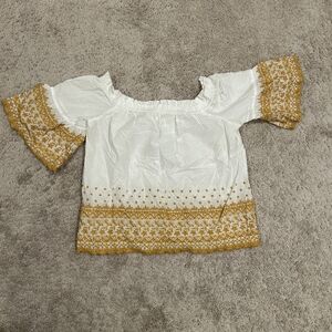 Maurices White Off-Shoulder Top with Mustard Embroidery